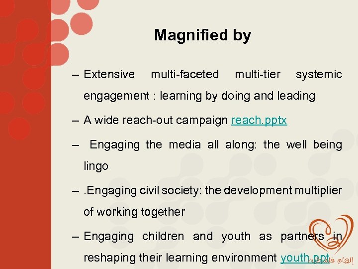 Magnified by – Extensive multi-faceted multi-tier systemic engagement : learning by doing and leading