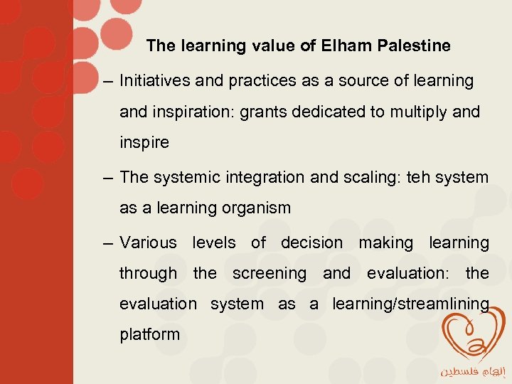 The learning value of Elham Palestine – Initiatives and practices as a source of