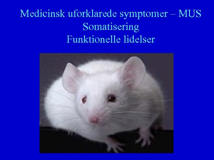 Medicinsk uforklarede symptomer – MUS Somatisering Funktionelle lidelser 