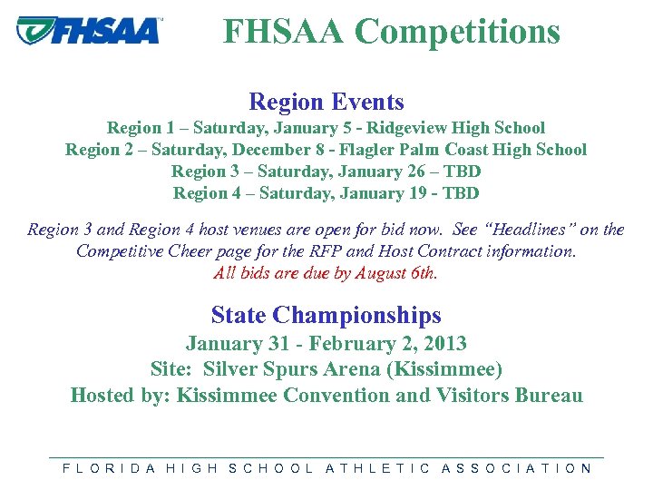 FHSAA Competitions Region Events Region 1 – Saturday, January 5 - Ridgeview High School