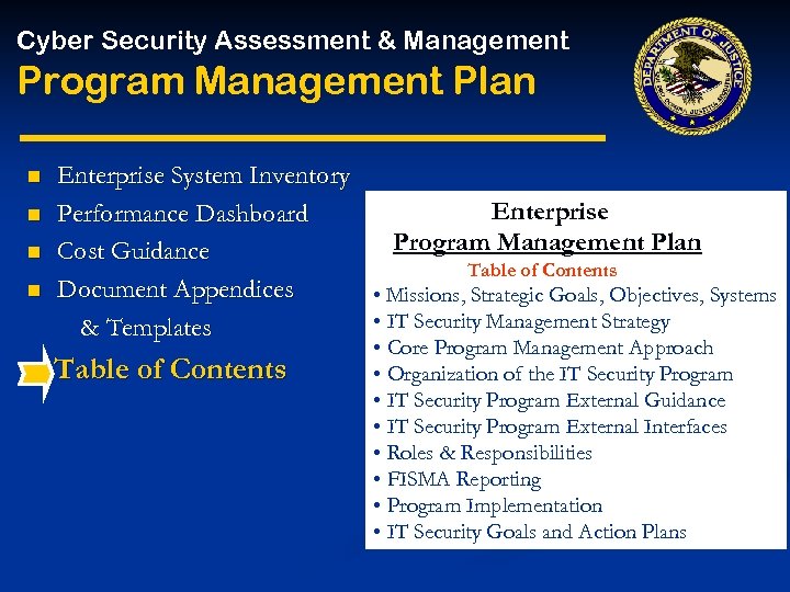 Cyber Security Assessment & Management Program Management Plan n n Enterprise System Inventory Enterprise