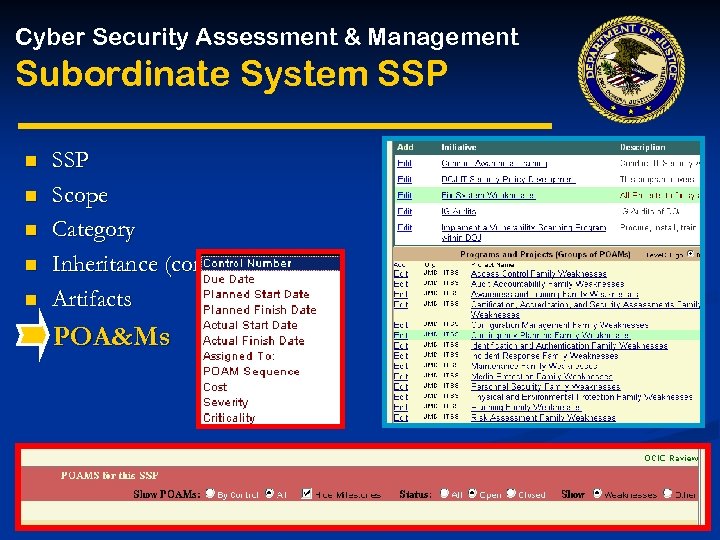 Cyber Security Assessment & Management Subordinate System SSP n n n SSP Scope Category