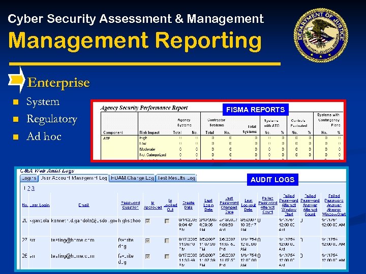 Cyber Security Assessment & Management Reporting Enterprise n n n System Regulatory Ad hoc