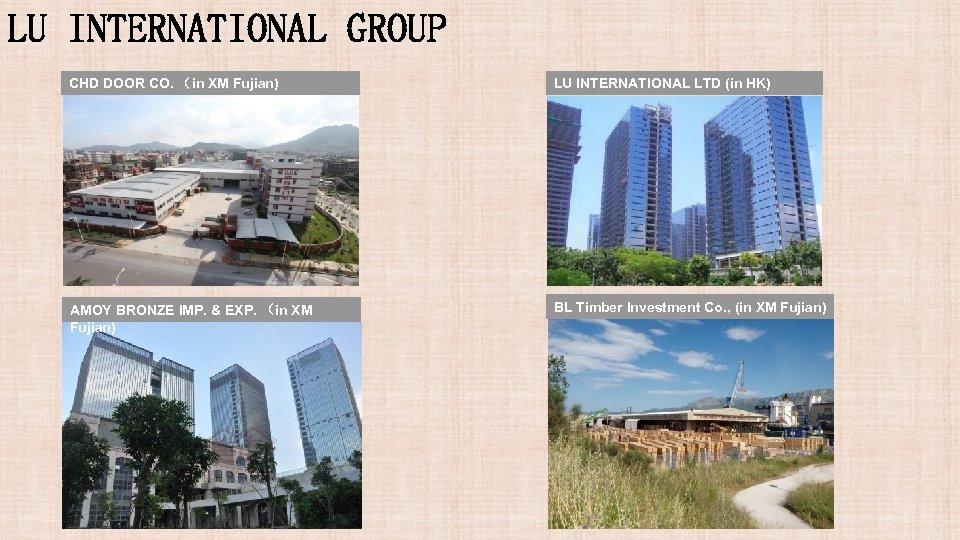 LU INTERNATIONAL GROUP CHD DOOR CO. （in XM Fujian) LU INTERNATIONAL LTD (in HK)