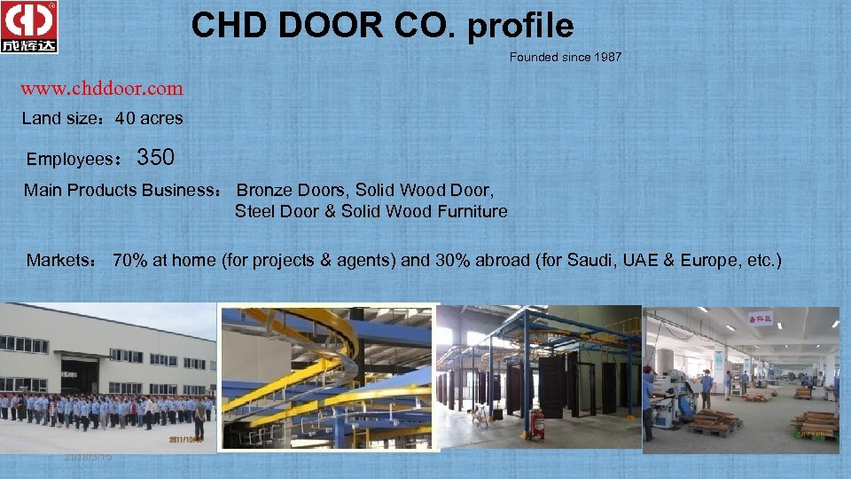  CHD DOOR CO. profile Founded since 1987 www. chddoor. com Land size： 40