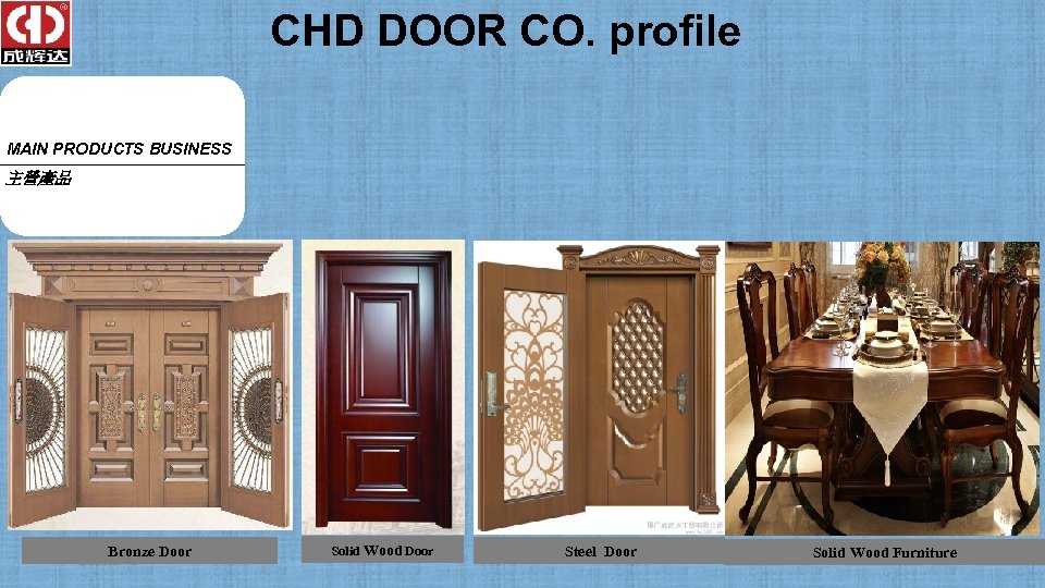 CHD DOOR CO. profile www. chddoor. com MAIN PRODUCTS BUSINESS 主營產品 Bronze Door 2018/3/15