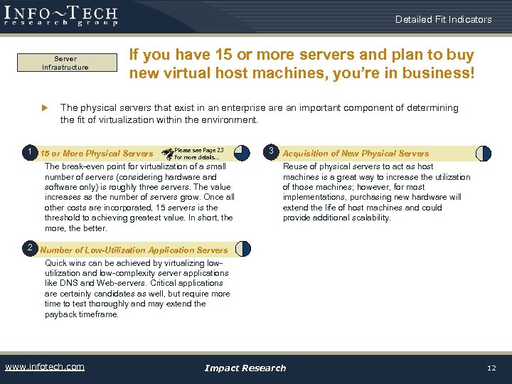 Detailed Fit Indicators Server Infrastructure u If you have 15 or more servers and