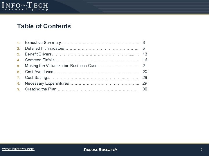 Table of Contents 1. 2. 3. 4. 5. 6. 7. 8. 9. Executive Summary………………………….