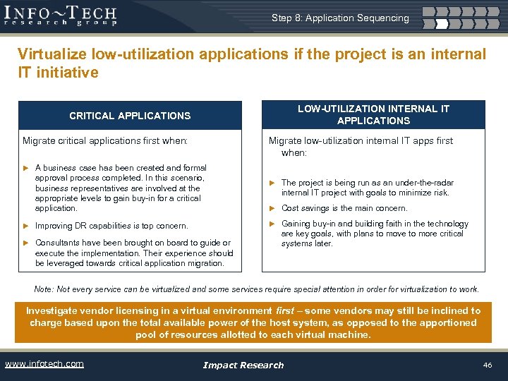 Step 8: Application Sequencing Virtualize low-utilization applications if the project is an internal IT
