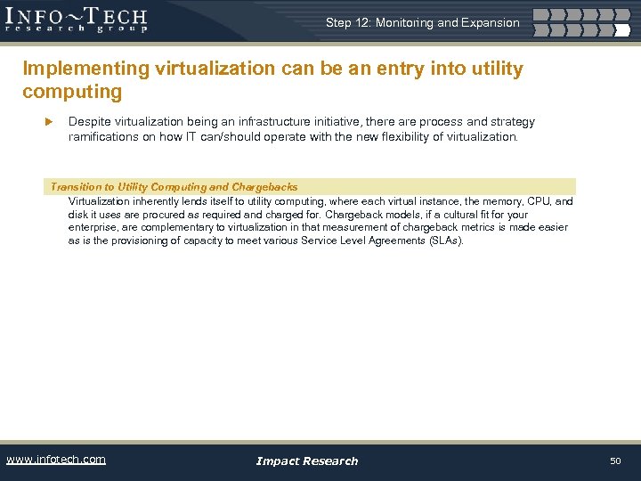 Step 12: Monitoring and Expansion Implementing virtualization can be an entry into utility computing