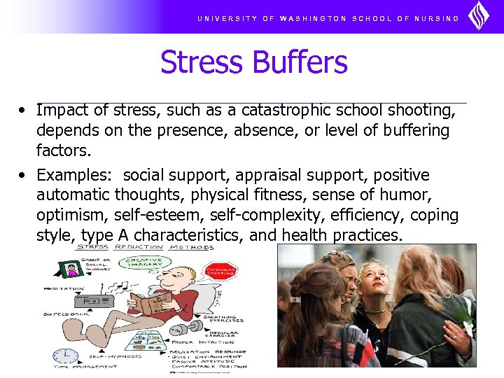 UNIVERSITY OF WASHINGTON SCHOOL OF NURSING Stress Buffers • Impact of stress, such as