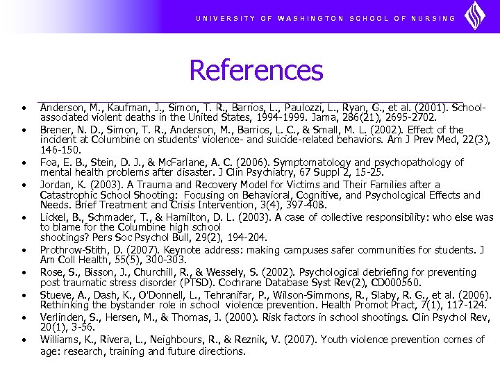 UNIVERSITY OF WASHINGTON SCHOOL OF NURSING References • • • Anderson, M. , Kaufman,