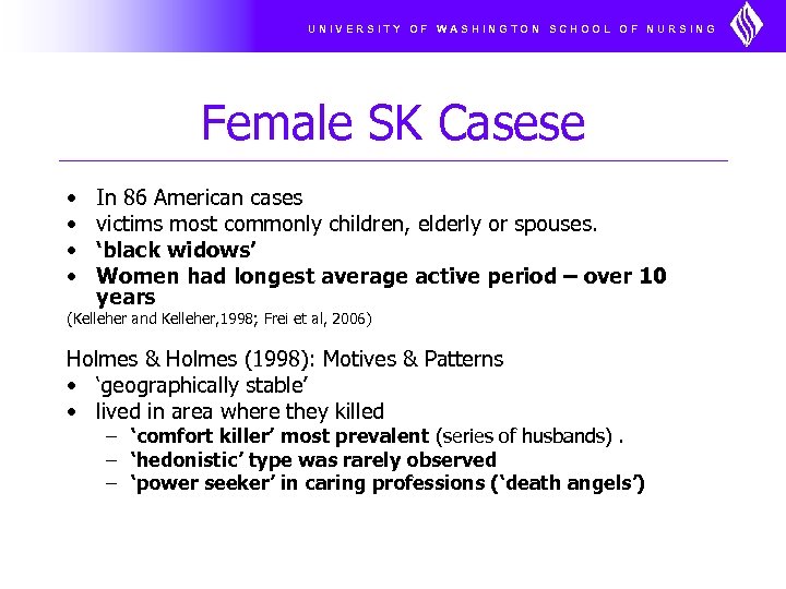 UNIVERSITY OF WASHINGTON SCHOOL OF NURSING Female SK Casese • • In 86 American