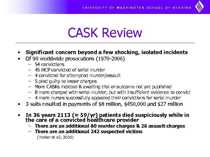 UNIVERSITY OF WASHINGTON SCHOOL OF NURSING CASK Review • • Significant concern beyond a