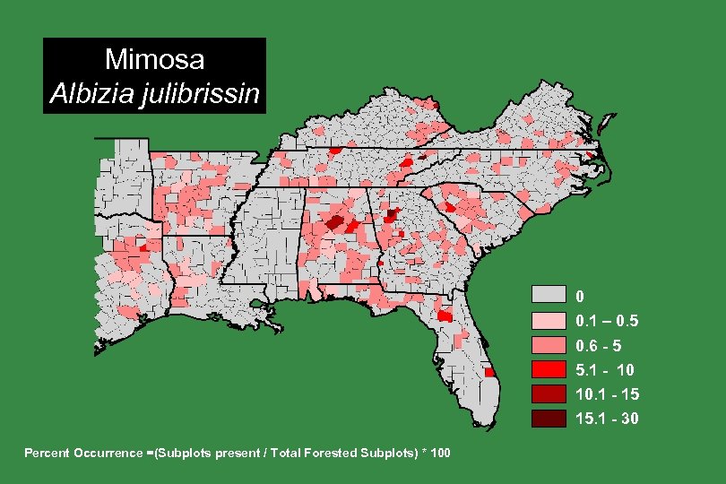 Mimosa Albizia julibrissin 0 0. 1 – 0. 5 0. 6 - 5 5.