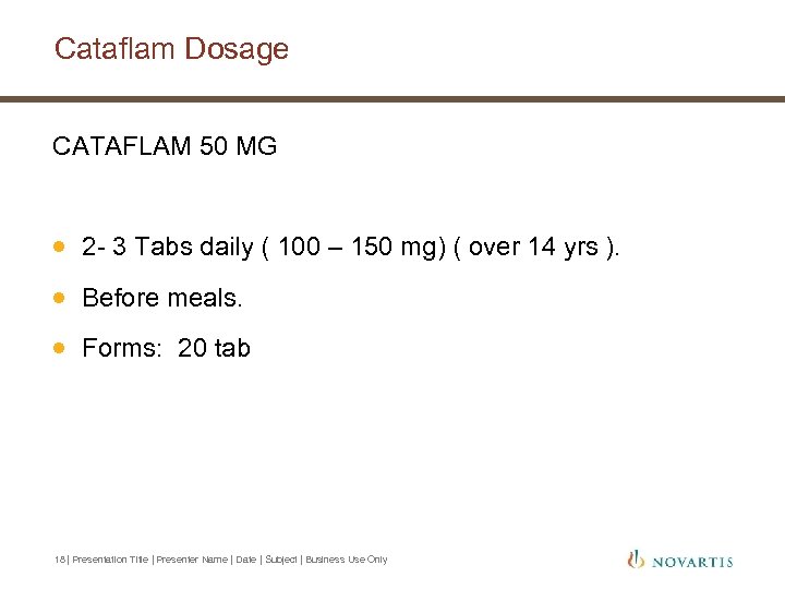 Cataflam Dosage CATAFLAM 50 MG · 2 - 3 Tabs daily ( 100 –