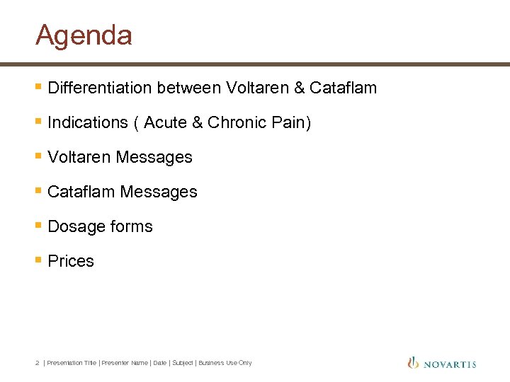 Agenda § Differentiation between Voltaren & Cataflam § Indications ( Acute & Chronic Pain)