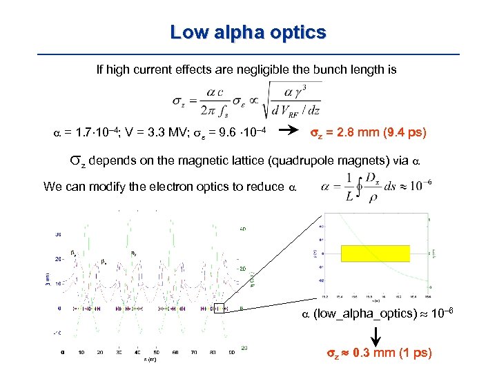 Low alpha optics If high current effects are negligible the bunch length is =