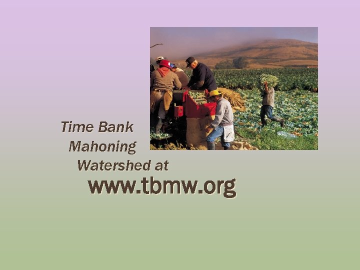Time Bank Mahoning Watershed at www. tbmw. org 