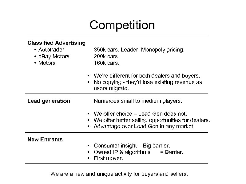 Competition Classified Advertising • Autotrader • e. Bay Motors • Motors 350 k cars.