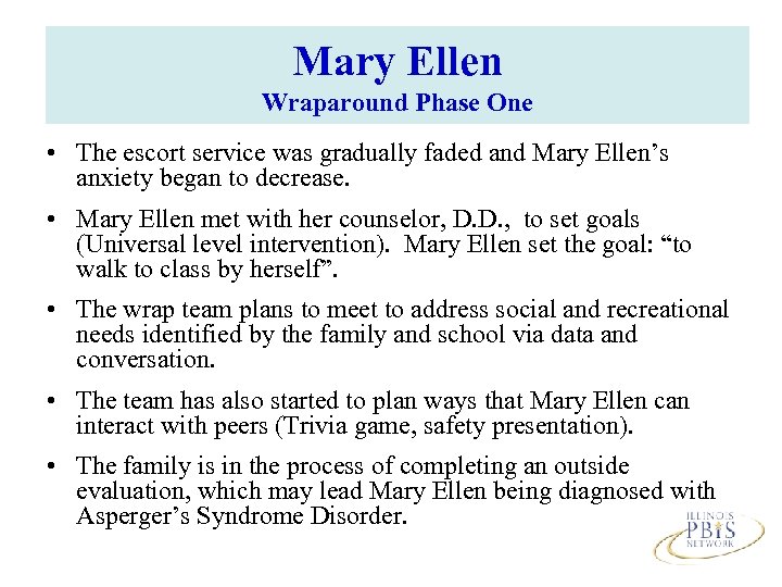 Mary Ellen Wraparound Phase One • The escort service was gradually faded and Mary