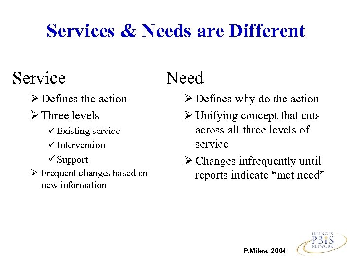 Services & Needs are Different Service Ø Defines the action Ø Three levels ü