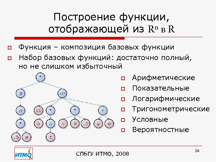 Построение функции, отображающей из Rn в R o o Функция – композиция базовых функции