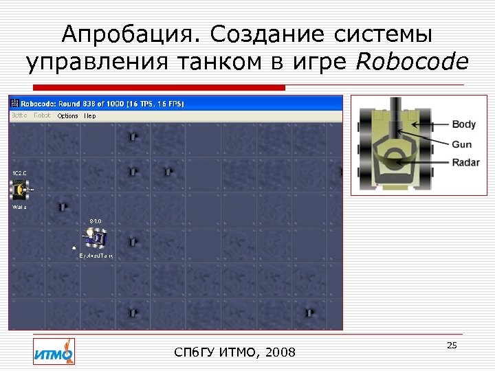 Апробация. Создание системы управления танком в игре Robocode СПб. ГУ ИТМО, 2008 25 