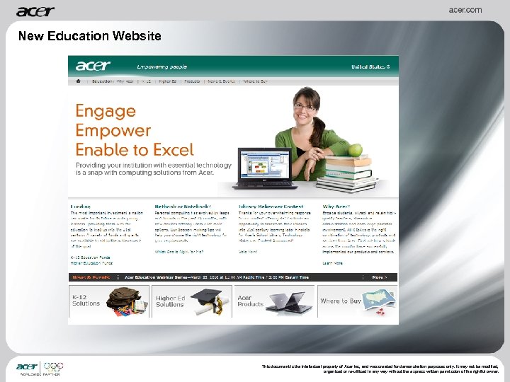 New Education Website This document is the intellectual property of Acer Inc, and was