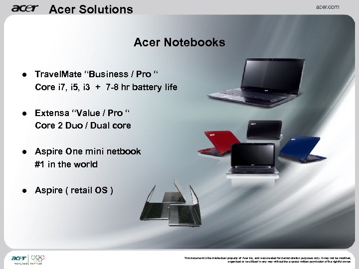 Acer Solutions Acer Notebooks ● Travel. Mate “Business / Pro “ Core i 7,