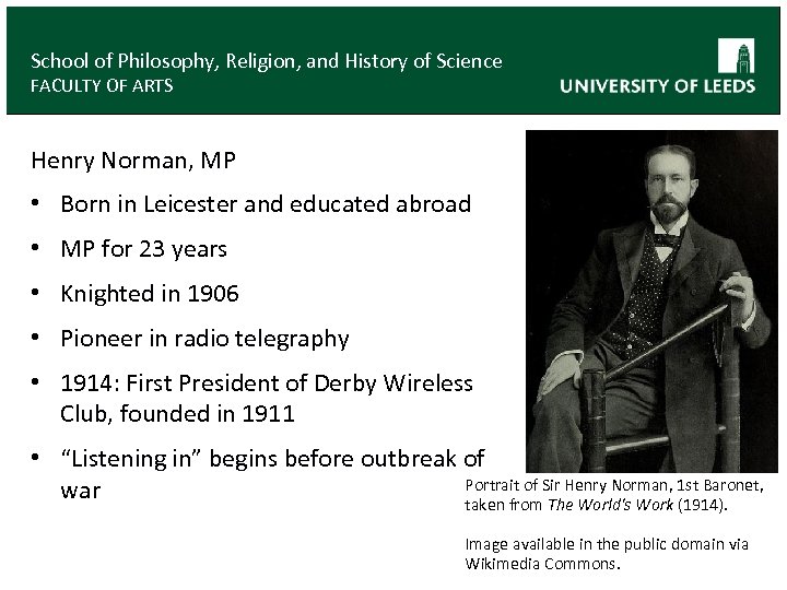 School of Philosophy, Religion, and History of Science FACULTY OF ARTS Henry Norman, MP