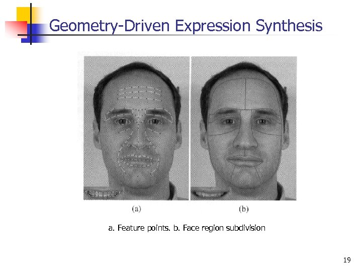 Geometry-Driven Expression Synthesis a. Feature points. b. Face region subdivision 19 