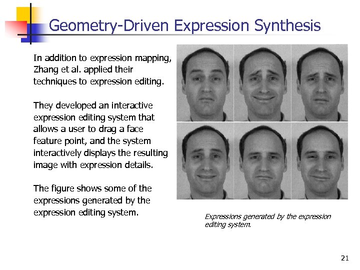 Geometry-Driven Expression Synthesis In addition to expression mapping, Zhang et al. applied their techniques