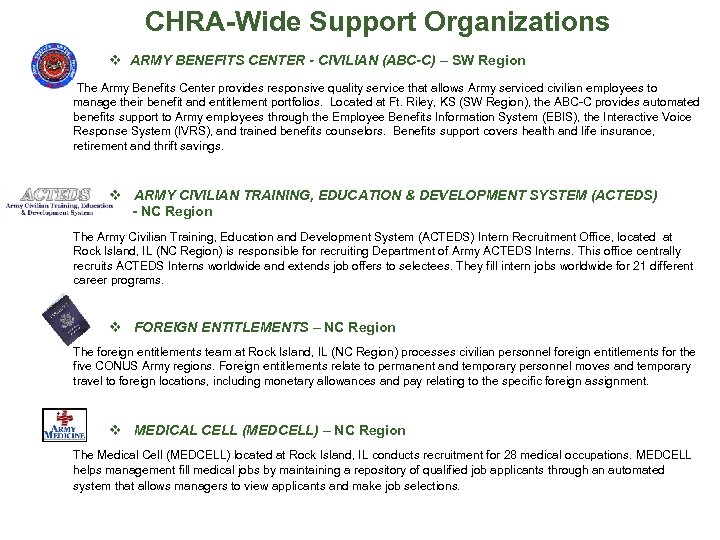 CHRA-Wide Support Organizations v ARMY BENEFITS CENTER - CIVILIAN (ABC-C) – SW Region The