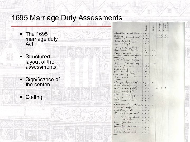 1695 Marriage Duty Assessments § The 1695 marriage duty Act § Structured layout of