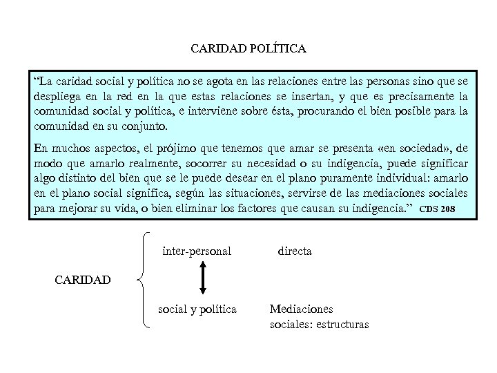 CARIDAD POLÍTICA “La caridad social y política no se agota en las relaciones entre