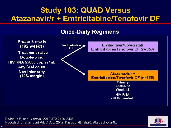 Study 103: QUAD Versus Atazanavir/r + Emtricitabine/Tenofovir DF Once-Daily Regimens Phase 3 study (192