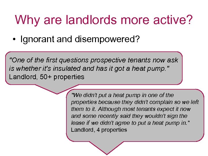 Why are landlords more active? • Ignorant and disempowered? 