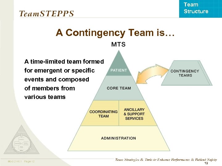 Team Structure A Contingency Team is… A time-limited team formed for emergent or specific