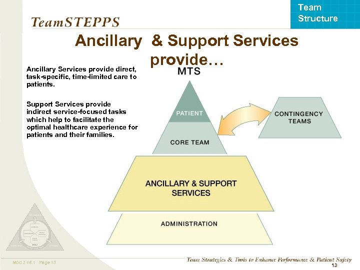 Team Structure Ancillary & Support Services provide… Ancillary Services provide direct, task-specific, time-limited care