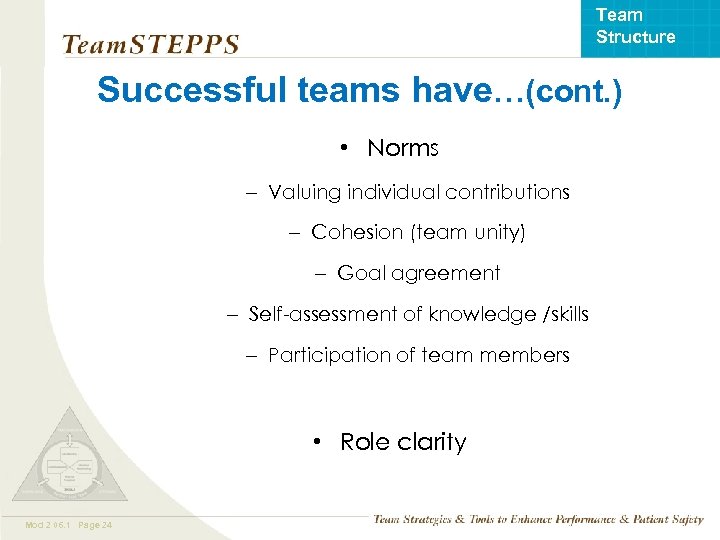 Team Structure Successful teams have…(cont. ) • Norms – Valuing individual contributions – Cohesion