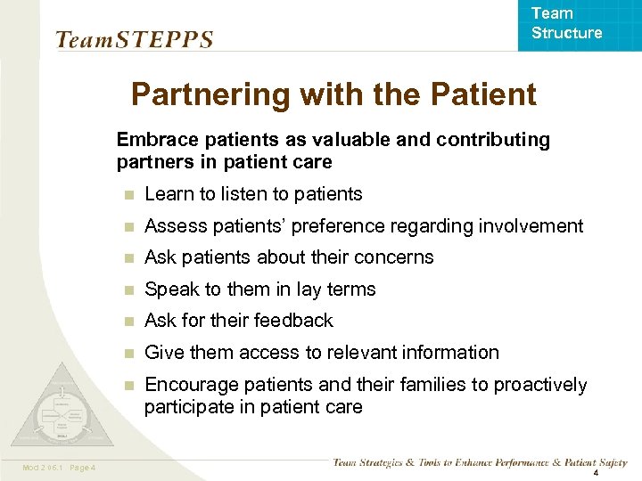 Team Structure Partnering with the Patient Embrace patients as valuable and contributing partners in