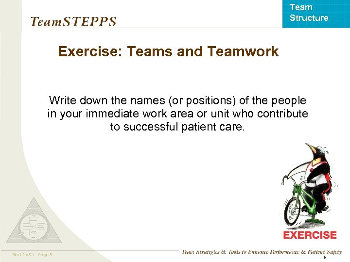 Team Structure Exercise: Teams and Teamwork Write down the names (or positions) of the