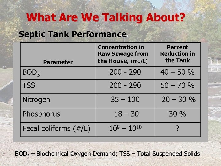 What Are We Talking About? Septic Tank Performance Parameter Concentration in Raw Sewage from