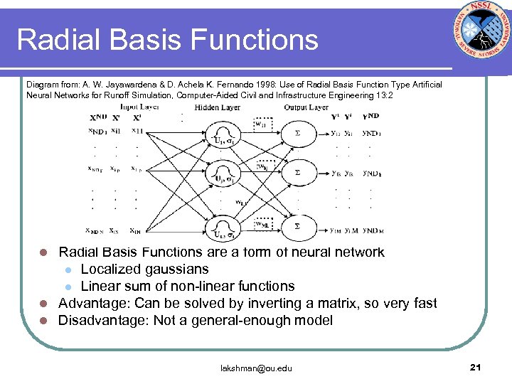 Radial Basis Functions Diagram from: A. W. Jayawardena & D. Achela K. Fernando 1998: