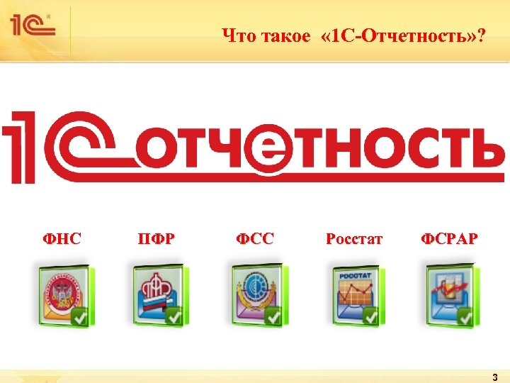 Что такое « 1 С-Отчетность» ? ФНС ПФР ФСС Росстат ФСРАР 3 