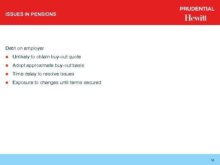 ISSUES IN PENSIONS Debt on employer n Unlikely to obtain buy-out quote n Adopt