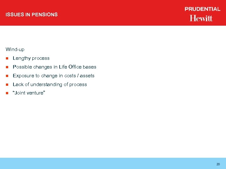 ISSUES IN PENSIONS Wind-up n Lengthy process n Possible changes in Life Office bases