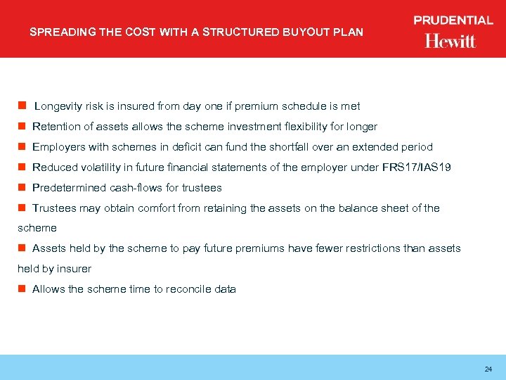 SPREADING THE COST WITH A STRUCTURED BUYOUT PLAN n Longevity risk is insured from