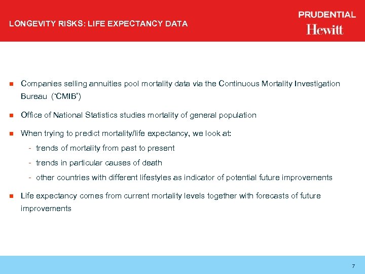 LONGEVITY RISKS: LIFE EXPECTANCY DATA n Companies selling annuities pool mortality data via the